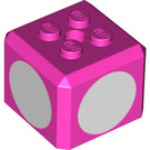 LEGO Dunkelpink Backstein 3 x 3 x 2 Cube mit 2 x 2 Bolzen auf oben mit Weiß Circles (69085 / 102207)
