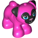 LEGO Dunkelpink Hund - Pug mit Schwarz Ohren und Muzzle und Metallic Rosa Nase (72464 / 77303)