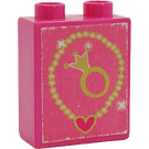 LEGO Dark Pink Duplo Brick 1 x 2 x 2 with Necklace and Ring Sticker without Bottom Tube (4066)