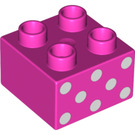 LEGO Dunkelpink Duplo Backstein 2 x 2 mit Weiß Spots (3437 / 13135)