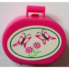 LEGO Dark Pink Oval Case with Handle with flowers and butterflies Sticker (6203)