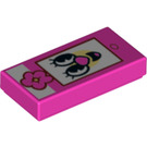 LEGO Dark Pink Tile 1 x 2 with Flower and Face with Groove (3069 / 38726)