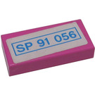 LEGO Donkerroze Tegel 1 x 2 met 'SP 91 056' License Plaat Sticker met groef (3069)