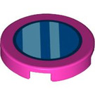 LEGO Dark Pink Tile 2 x 2 Round with Blue Circle and Medium Azure Stripes with Bottom Stud Holder (14769 / 101871)