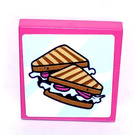 LEGO Donkerroze Tegel 2 x 2 met Sandwiches Sticker met groef (3068)