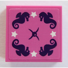 LEGO Dark Pink Tile 2 x 2 with Stars, Sea Horses and a Button in the Middle Sticker with Groove (3068)