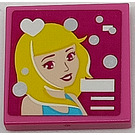 LEGO Dark Pink Tile 2 x 2 with Woman Smiling, Heart and Circles Sticker with Groove (3068)