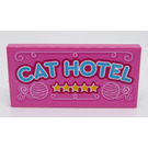 LEGO Dark Pink Tile 2 x 4 with Dark Azure 'CAT HOTEL' and 5 Stars Sticker (87079)