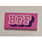 LEGO Donkerroze Tegel 2 x 4 met Dark Pink 'BFF' Sticker (87079)