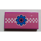 LEGO Donkerroze Tegel 2 x 4 met Tandwiel Aan Dark Pink Sticker (87079)