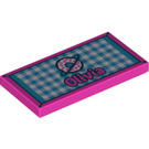 LEGO Dark Pink Tile 2 x 4 with "Olivia" and Donut on Checkered Carpet (55599 / 87079)
