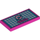 LEGO Rose Foncé Tuile 2 x 4 avec "Olivia" et Donut sur Checkered Carpet (55599 / 87079)