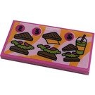 LEGO Dark Pink Tile 2 x 4 with Sandwich, Drink, Price Sticker (87079)
