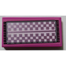 LEGO Dark Pink Tile 2 x 4 with White and Silvery Pink Checkered Mat Sticker (87079)
