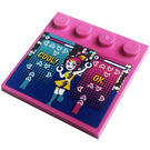 LEGO Dark Pink Tile 4 x 4 with Studs on Edge with 'COOL!', 'OK.', Arrows, Girl Sticker (6179)