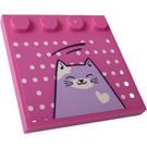 LEGO Dark Pink Tile 4 x 4 with Studs on Edge with White Dots and Cat with Heart  Sticker (6179)