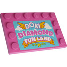 LEGO Donkerroze Tegel 4 x 6 met Studs Aan 3 Edges met 'DOKI', 'Diamant' en 'FUN LAND' Sticker (6180)