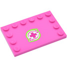 LEGO Donkerroze Tegel 4 x 6 met Studs Aan 3 Edges met Magenta Kruis & Lime Patroon Sticker (6180)