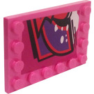 LEGO Dark Pink Tile 4 x 6 with Studs on 3 Edges with Shellraiser Graffitti (Left) Sticker (6180)