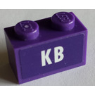 LEGO Violet foncé Brique 1 x 2 avec 'KB' Autocollant avec tube inférieur (3004 / 93792)