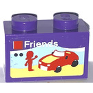 LEGO Dark Purple Brick 1 x 2 with Lego Set Package "Friends" Sticker with Bottom Tube (3004)