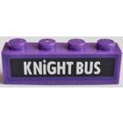 LEGO Dunkelviolett Backstein 1 x 4 mit 'KNIGHT BUS' Aufkleber (3010 / 6146)