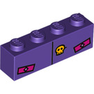 LEGO Dunkelviolett Backstein 1 x 4 mit Pink pockets und Gelb Skull  (3010 / 33599)