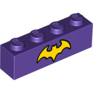 LEGO Violet foncé Brique 1 x 4 avec Jaune Chauve souris (3010 / 33596)