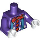 LEGO Dark Purple Clown torso with aqua suspenders, red buttons, and oversized red bowtie (973 / 88585)