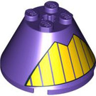 LEGO Violet foncé Cône 4 x 4 x 2 avec Jaune Rayures dans une triangle avec trou d'axe (3943 / 88128)