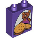 LEGO Dark Purple Duplo Brick 1 x 2 x 2 with Teddy Bear with Biscuits without Bottom Tube (4066 / 61250)
