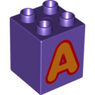 LEGO Dark Purple Duplo Brick 2 x 2 x 2 with 'A' (21274 / 31110)