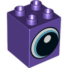 LEGO Duplo Dunkelviolett Duplo Backstein 2 x 2 x 2 mit Eye mit Blau looking Links (31110 / 43797)