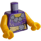 LEGO Mörklila Minifigur Kropp Klänning Bodice med Blommor och Golden Sash (973 / 76382)