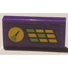 LEGO Dark Purple Tile 1 x 2 with yellow & lime buttons and dial pattern Sticker with Groove (3069)