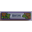 LEGO Donkerpaars Tegel 1 x 4 met EB41395 Bright Oranje Bloemen en Bladeren Sticker (2431)