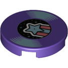 LEGO Dark Purple Tile 2 x 2 Round with Record with Star with Bottom Stud Holder (14769 / 76330)