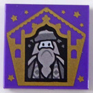 LEGO Mørk lilla Tile 2 x 2 med Chocolate Frosk Kort Albus Dumbledore Gold med Rille (3068)