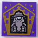 LEGO Dark Purple Tile 2 x 2 with Chocolate Frog Card Albus Dumbledore Gold with Groove (3068)