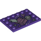 LEGO Violet foncé Tuile 4 x 6 avec Goujons sur 3 Edges avec Treasure Chest, Book, Espacer Casque, Cœur et Stars (6180 / 45092)