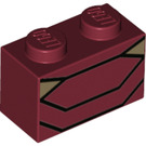 LEGO Donkerrood Steen 1 x 2 met iron man Torso met buis aan de onderzijde (3004 / 38573)