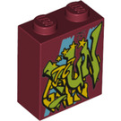 LEGO Dunkelrot Backstein 1 x 2 x 2 mit Graffiti mit Innenbolzenhalter (3245 / 36923)