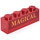 LEGO Dunkelrot Backstein 1 x 4 mit 'MAGICAL'  Aufkleber (3010)
