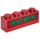 LEGO Dark Red Brick 1 x 4 with 'MAYHEM'  Sticker (3010)