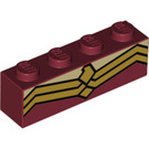 LEGO Donkerrood Steen 1 x 4 met Rood en gold Strepen - wonder woman corset (3010 / 36755)