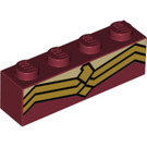 LEGO Donkerrood Steen 1 x 4 met Rood en gold Strepen - wonder Vrouw corset (3010 / 36755)