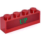 LEGO Dark Red Brick 1 x 4 with 'UP' green Sticker (3010)