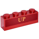 LEGO Dark Red Brick 1 x 4 with 'UP' orange  Sticker (3010)