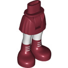 LEGO Dunkelrot Hüfte mit Basic Gebogen Skirt mit Dark rot Boots mit Weiß Streifen mit dickem Scharnier (92820)