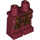 LEGO Donkerrood Heupen en benen met Reddish Brown Lang Sjaal Ends met Gold en Dark Brown Trim Patroon (3815 / 39774)